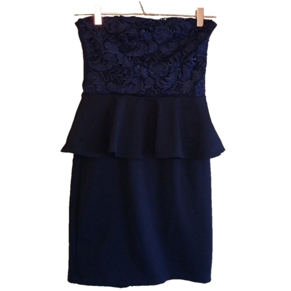 Eighty Six Dress Blue peplum strapless dress